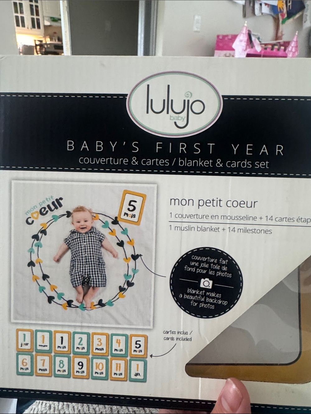 Baby’s first year rmilestone card and blanket set French